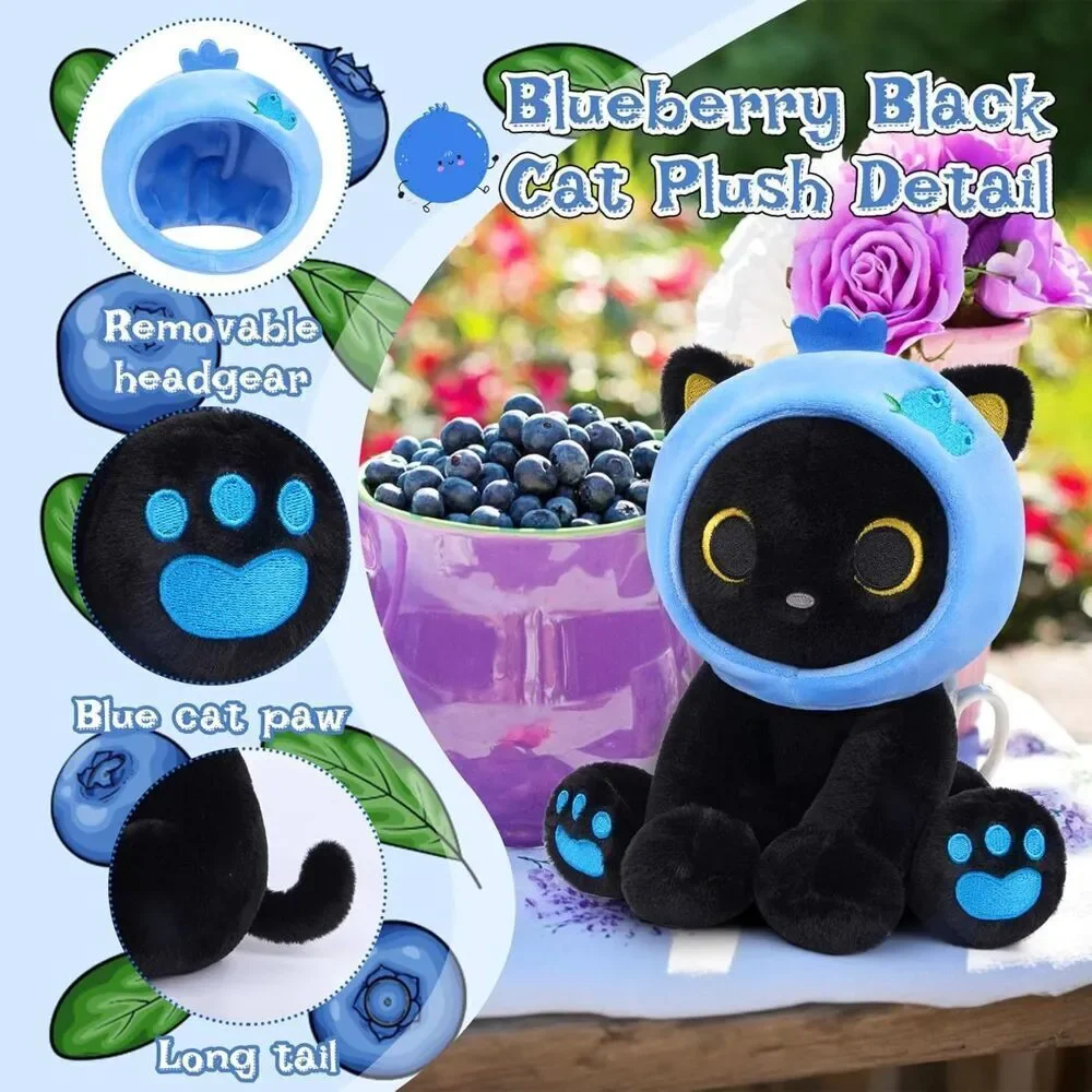 8inch Blueberry Black Cat Plush Stuffed Animals For Kids
